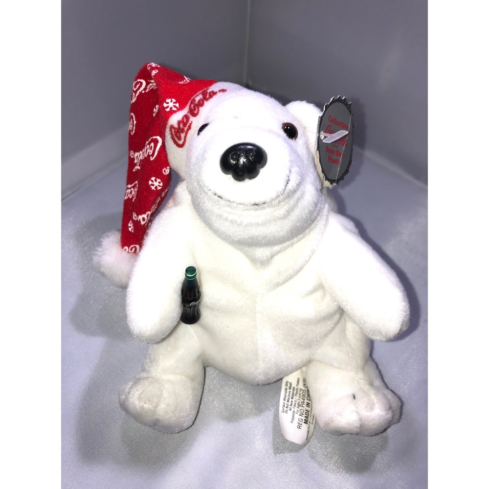 Vintage‎ 1998 Coca-Cola Polar Bear Bean Bag Plush Snowflake Hat Style 0118